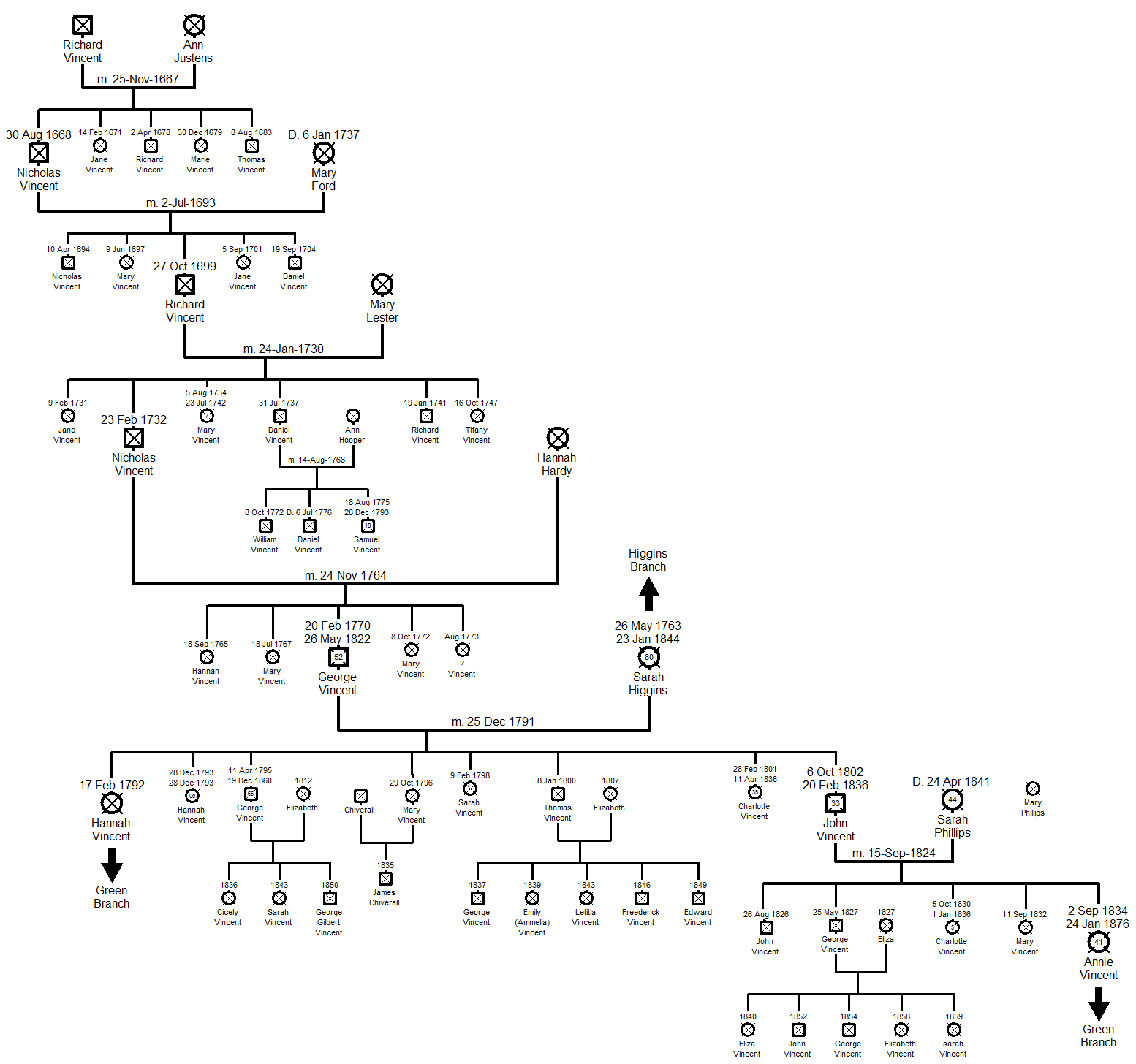 Family Tree of the Vincent Branch